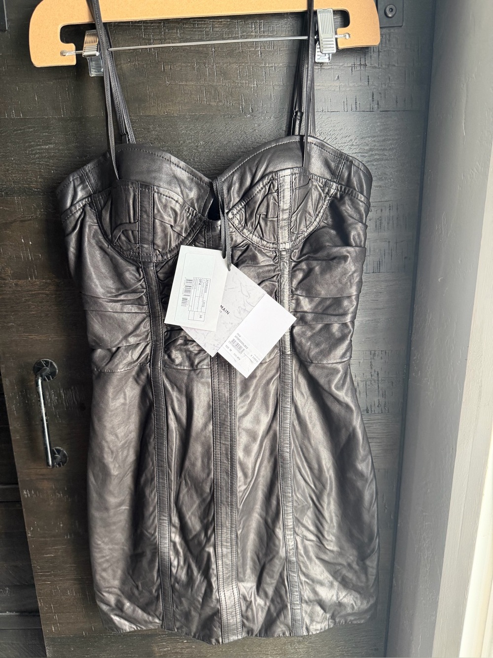 Balmain black leather dress (brand new (never been worn) with tags and receipt.